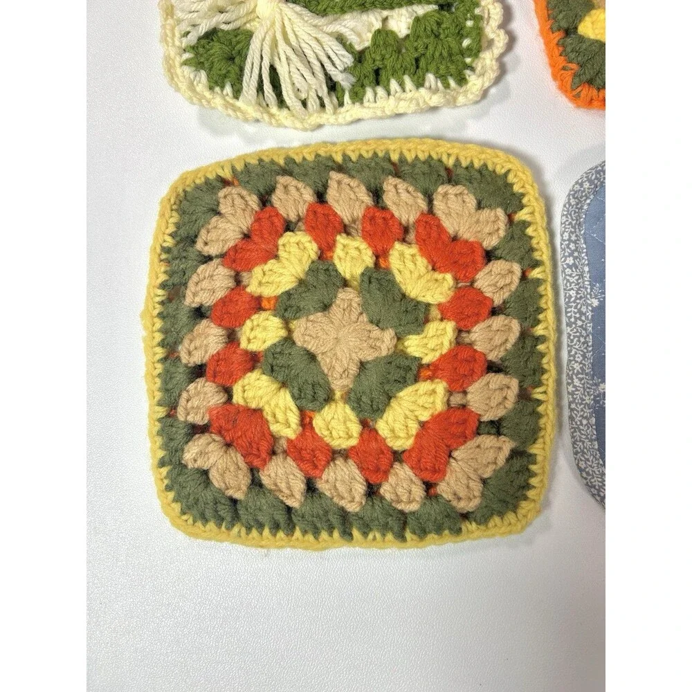Pot Holders Crochet, Quilted Duck Granny Core Lot of 4 Some Handmade